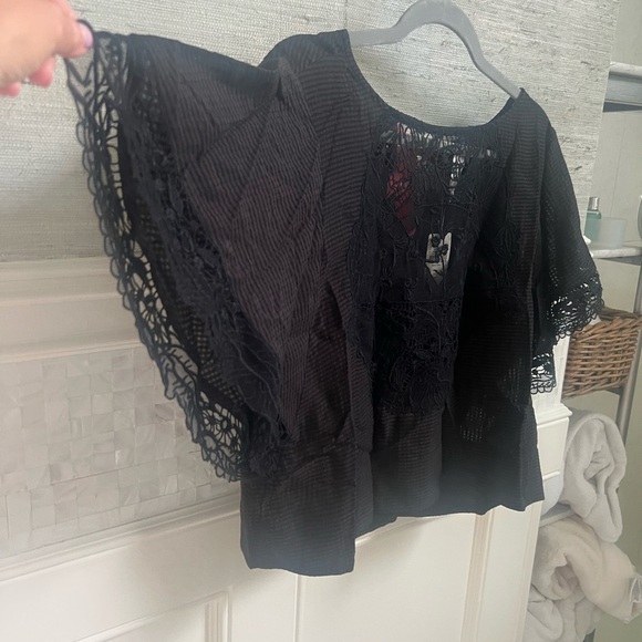 NWT new medium Anthropologie Maeve black w pink bow back lace batwing top - Picture 8 of 17